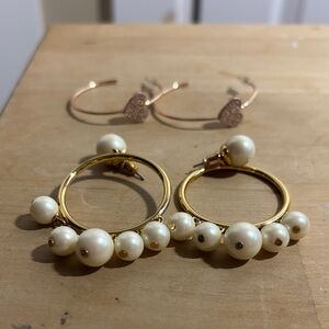 Elegant Gold and Pearl Hoop Earrings and Rose Gold heart hoops